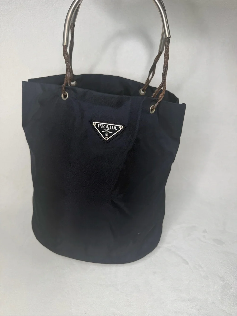 Prada Ring Handle Tote with Brown/Silver Handles